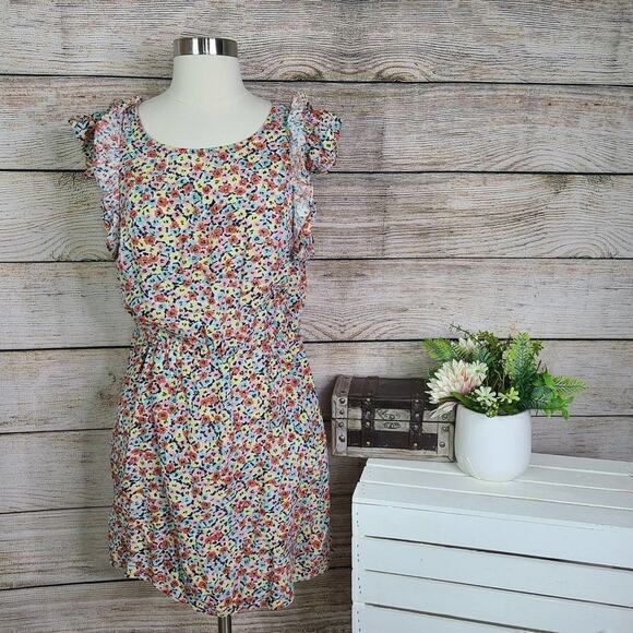 BCBGeneration Dorchester Floral Ditsy Ruffle Sleeve Mini Dress Medium - Picture 1 of 5